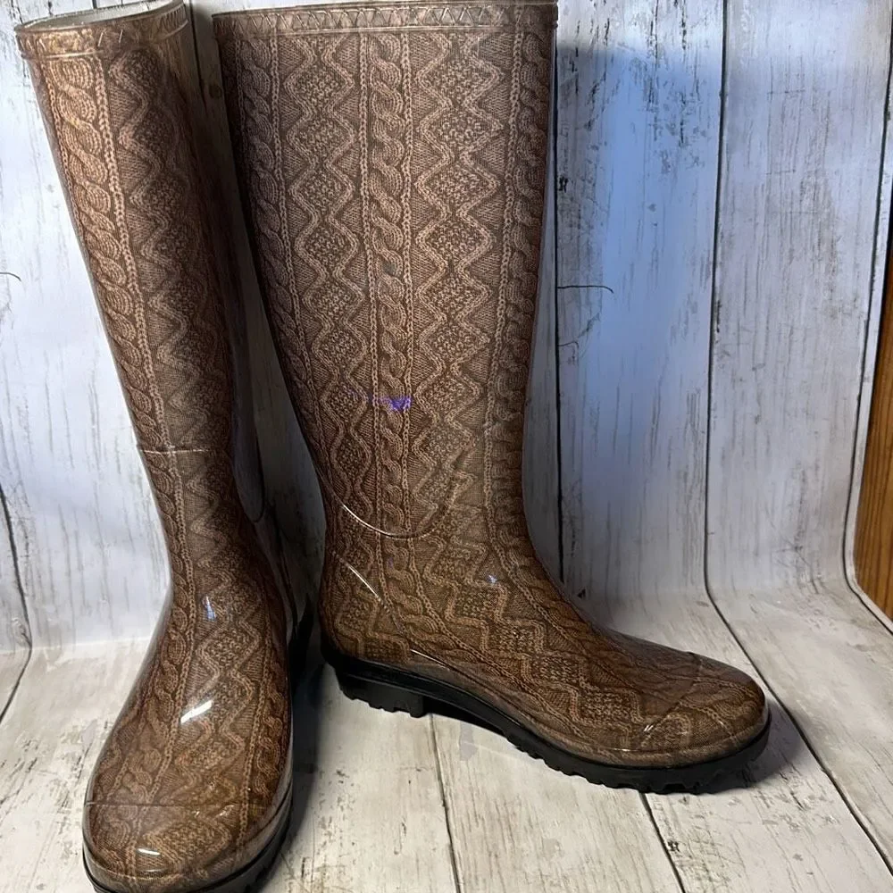 UGG SHAYE‎ Cable Knit  Rain Tall Boots w Fur Insole Size US 5, EU 36